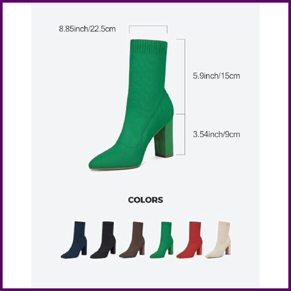 Pointed Toe Ankle Boots Chunky Heel Stretch Knit Fall Winter - Picture 4 of 8